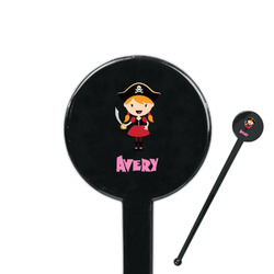 Pink Pirate 7" Round Plastic Stir Sticks - Black - Single Sided (Personalized)