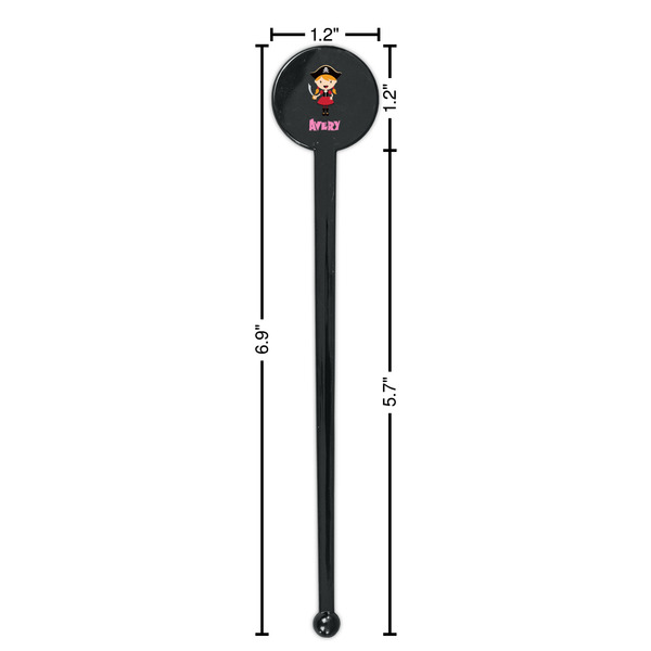 Pink Pirate Black Plastic 7" Stir Stick - Round - Dimensions