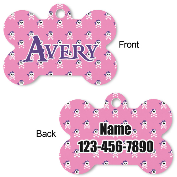 Pink Pirate Bone Shaped Dog ID Tag - Large - Approval