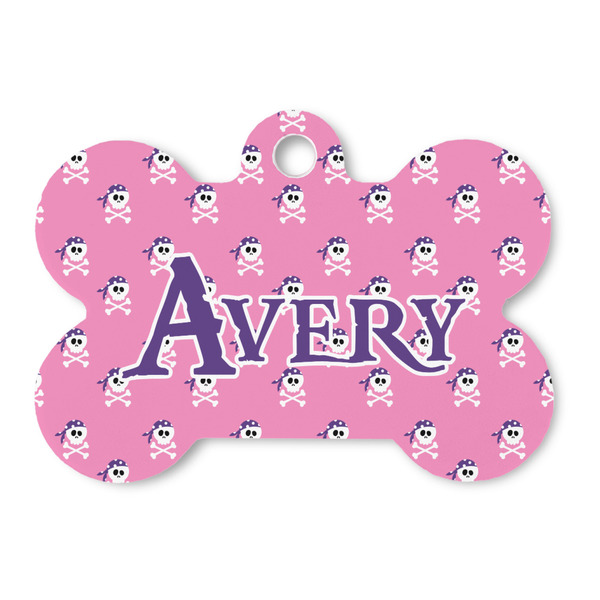 Custom Pink Pirate Bone Shaped Dog ID Tag (Personalized)
