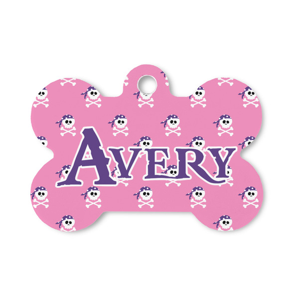 Custom Pink Pirate Bone Shaped Dog ID Tag - Small (Personalized)