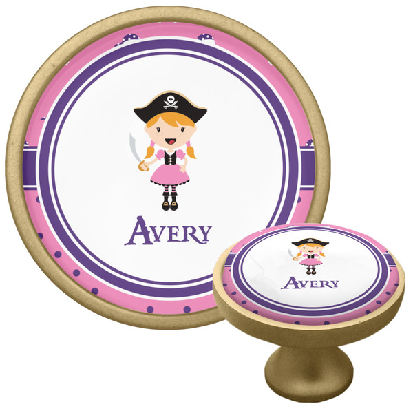 Custom Pink Pirate Cabinet Knob - Gold (Personalized)