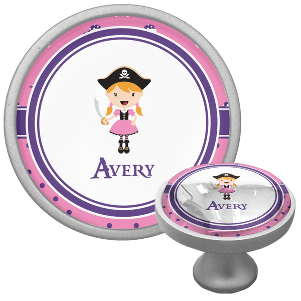 Custom Pink Pirate Cabinet Knob (Silver) (Personalized)