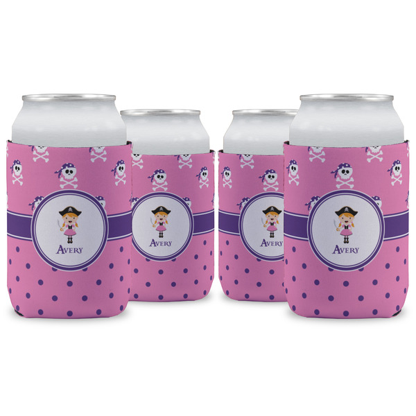Custom Pink Pirate Can Cooler (12 oz) - Set of 4 w/ Name or Text