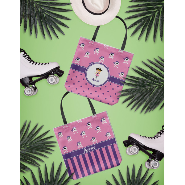 Pink Pirate Canvas Tote Lifestyle Front and Back- 13x13