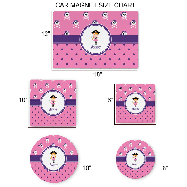 Pink Pirate Car Magnets - SIZE CHART
