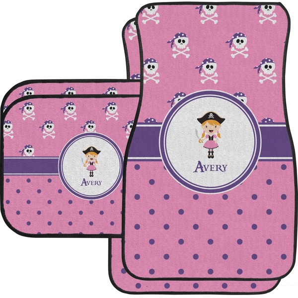 Custom Pink Pirate Car Floor Mats Set - 2 Front & 2 Back (Personalized)