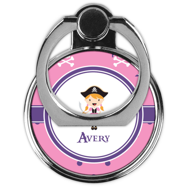 Pink Pirate Cell Phone Ring Stand & Holder - Front (Collapsed)