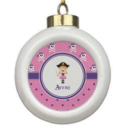 Pink Pirate Ceramic Ball Ornament (Personalized)