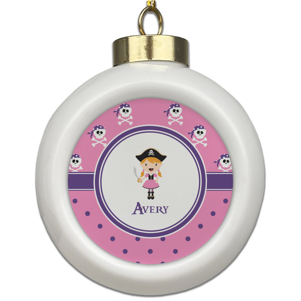 Custom Pink Pirate Ceramic Ball Ornament (Personalized)