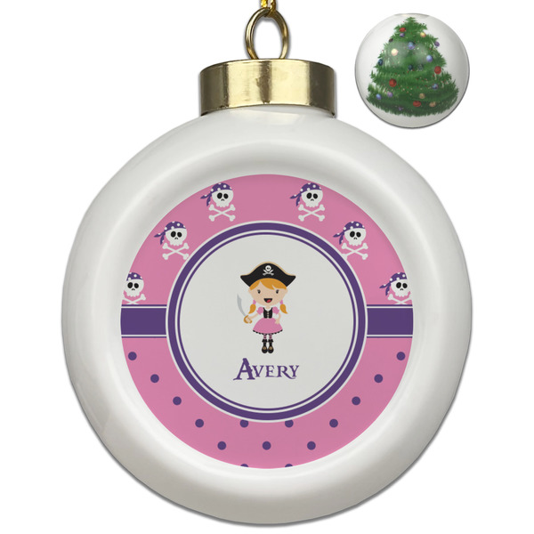 Custom Pink Pirate Ceramic Ball Ornament - Christmas Tree (Personalized)
