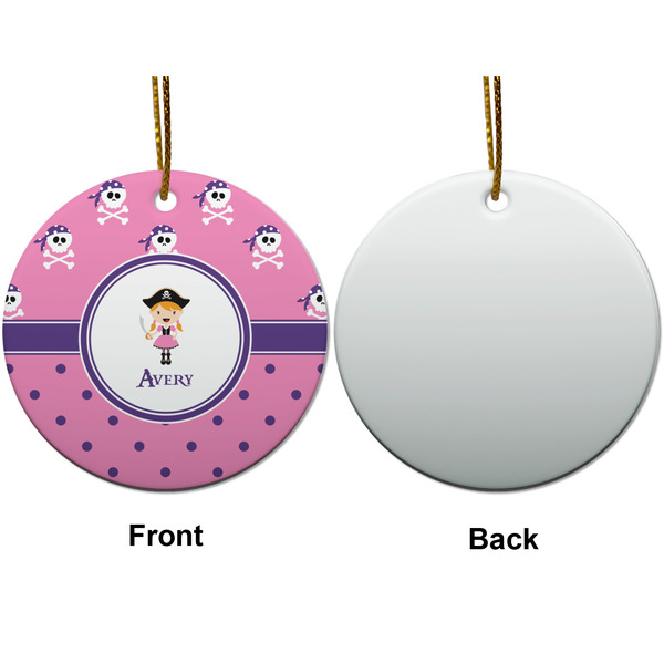 Pink Pirate Ceramic Flat Ornament - Circle Front & Back (APPROVAL)