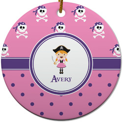 Pink Pirate Round Ceramic Ornament w/ Name or Text