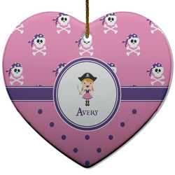 Pink Pirate Heart Ceramic Ornament w/ Name or Text