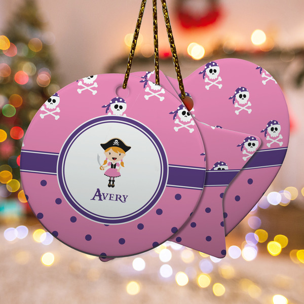 Custom Pink Pirate Ceramic Ornament w/ Name or Text