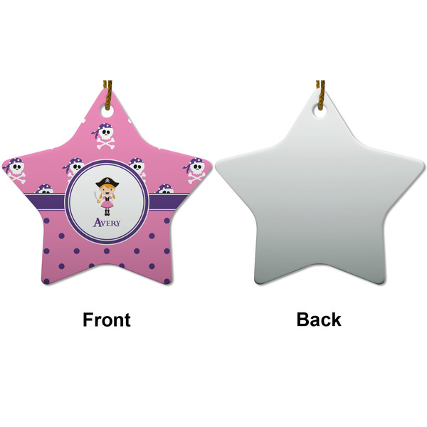 Pink Pirate Ceramic Flat Ornament - Star Front & Back (APPROVAL)