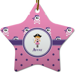 Pink Pirate Star Ceramic Ornament w/ Name or Text