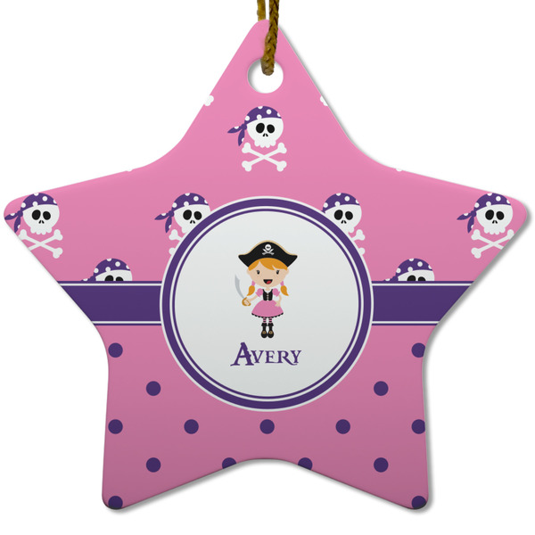Custom Pink Pirate Star Ceramic Ornament w/ Name or Text