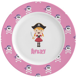 Pink Pirate Ceramic Dinner Plates (Set of 4) (Personalized)