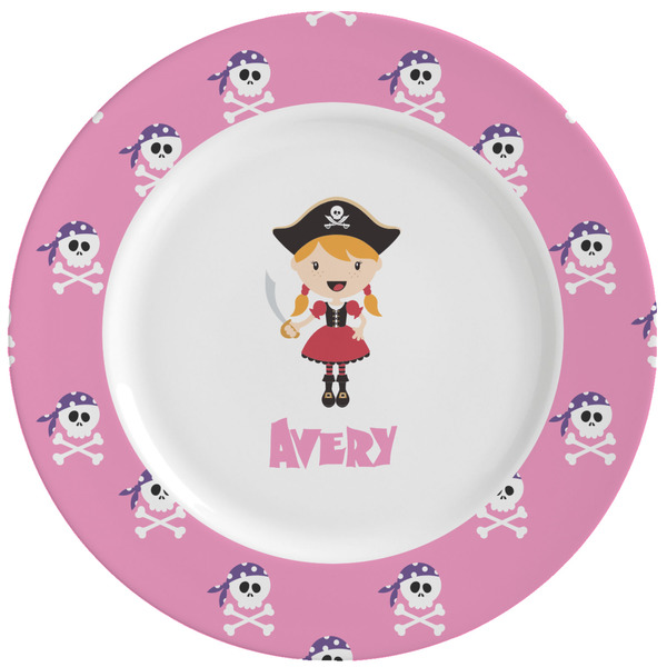 Custom Pink Pirate Ceramic Dinner Plates (Set of 4) (Personalized)