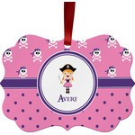 Pink Pirate Metal Frame Ornament - Double Sided w/ Name or Text