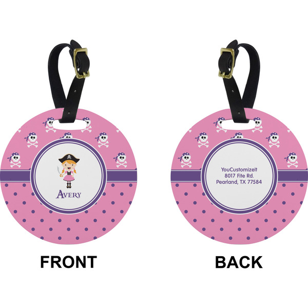 Pink Pirate Circle Luggage Tag (Front + Back)