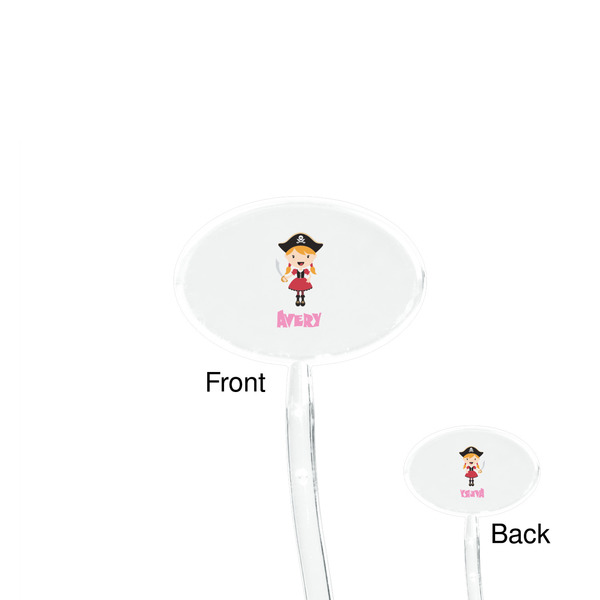 Pink Pirate Clear Plastic 7" Stir Stick - Oval - Front & Back