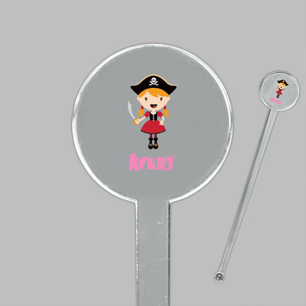 Pink Pirate Clear Plastic 7" Stir Stick - Round - Closeup