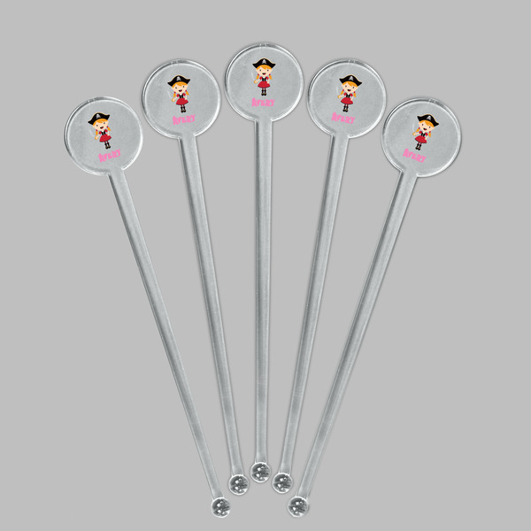 Pink Pirate Clear Plastic 7" Stir Stick - Round - Fan View