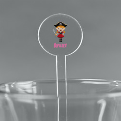 Pink Pirate 7" Round Plastic Stir Sticks - Clear (Personalized)