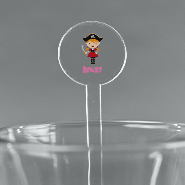 Custom Pink Pirate 7" Round Plastic Stir Sticks - Clear (Personalized)