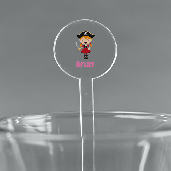 Custom Pink Pirate 5.5" Round Plastic Stir Sticks - Clear (Personalized)