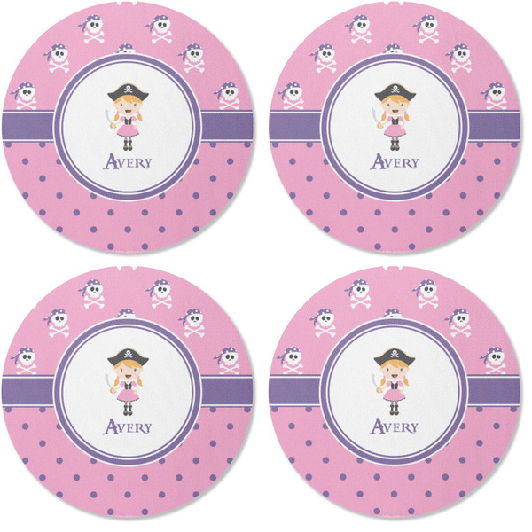 Pink Pirate Coaster Round Rubber Back - Apvl
