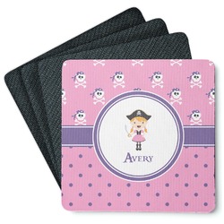 Pink Pirate Square Rubber Backed Coasters - Set of 4 (Personalized)