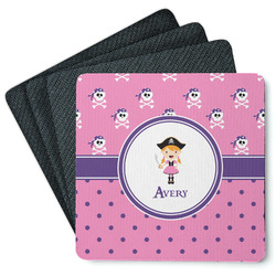 Pink Pirate Square Rubber Backed Coasters - Set of 4 (Personalized)