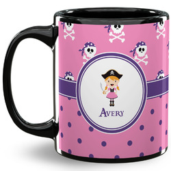 Pink Pirate 11 Oz Coffee Mug - Black (Personalized)