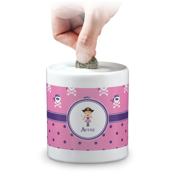 Custom Pink Pirate Coin Bank (Personalized)