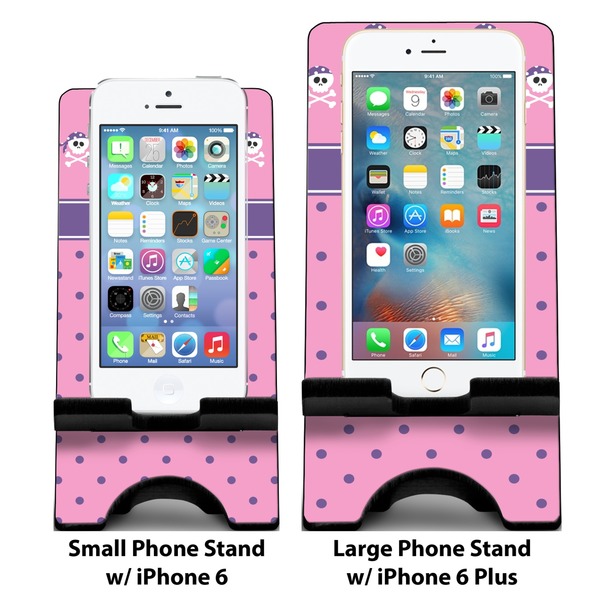 Pink Pirate Compare Phone Stand Sizes - with iPhones