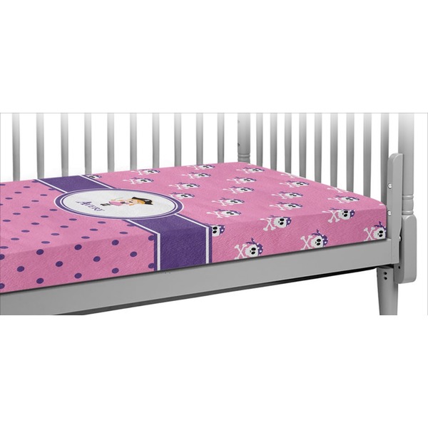 Custom Pink Pirate Crib Fitted Sheet (Personalized)