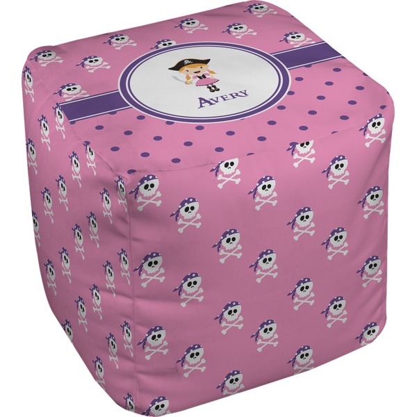 Custom Pink Pirate Cube Pouf Ottoman - 18" (Personalized)