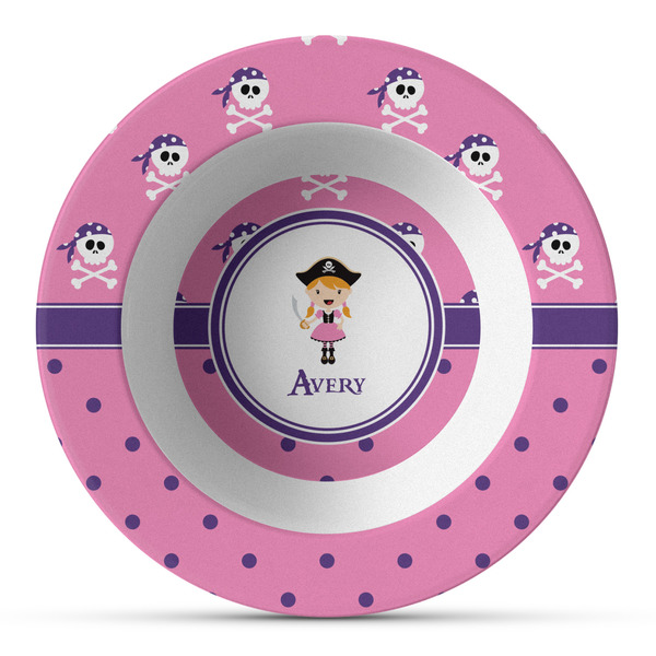 Custom Pink Pirate Plastic Bowl - Microwave Safe - Composite Polymer (Personalized)