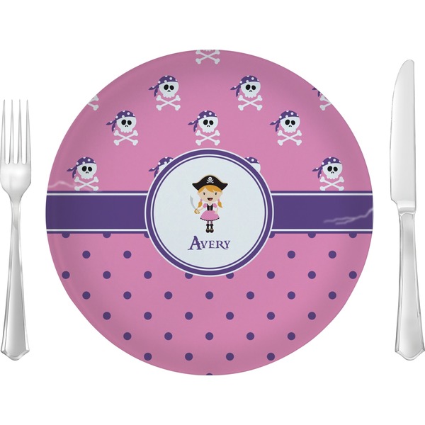 Custom Pink Pirate 10" Glass Lunch / Dinner Plates - Single or Set (Personalized)