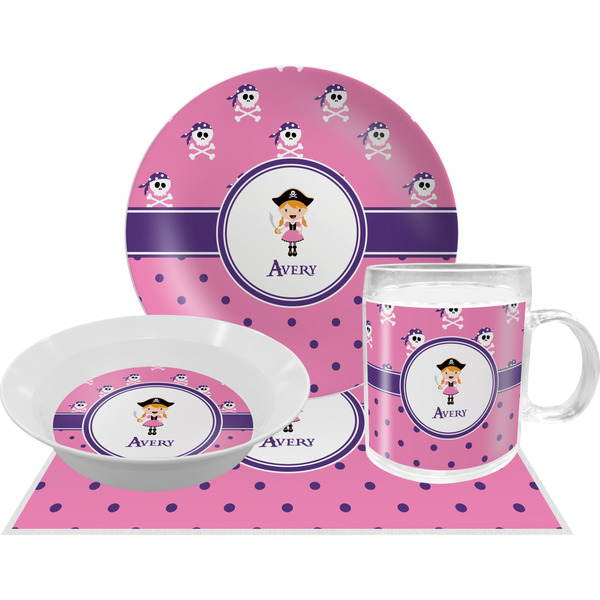 Custom Pink Pirate Dinner Set - Single 4 Pc Setting w/ Name or Text