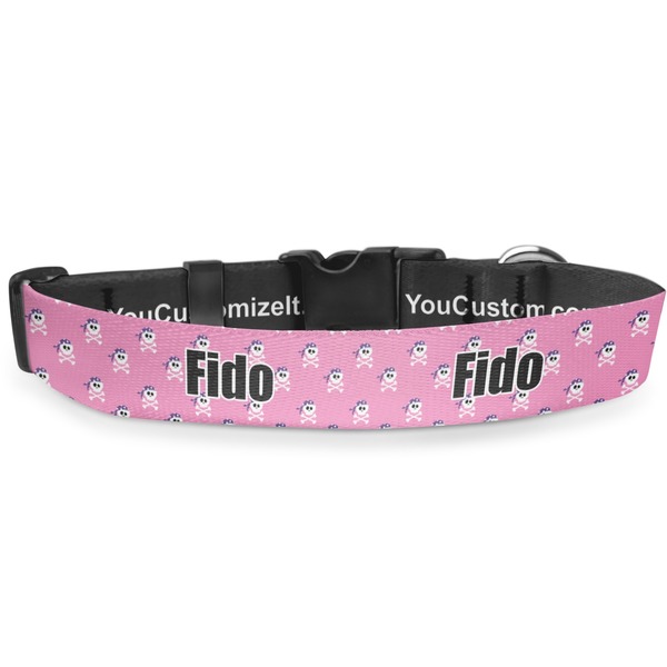 Custom Pink Pirate Deluxe Dog Collar - Toy (6" to 8.5") (Personalized)