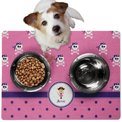 Pink Pirate Dog Food Mat - Medium w/ Name or Text