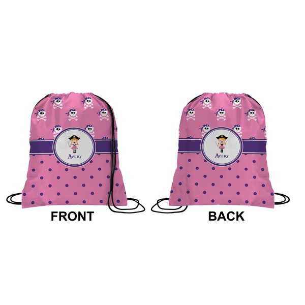 Pink Pirate Drawstring Backpack Front & Back Small