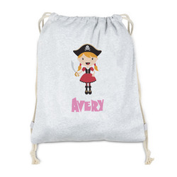 Pink Pirate Drawstring Backpack - Sweatshirt Fleece - Double Sided (Personalized)