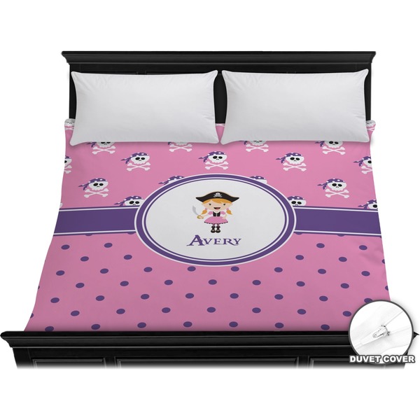 Custom Pink Pirate Duvet Cover - King (Personalized)