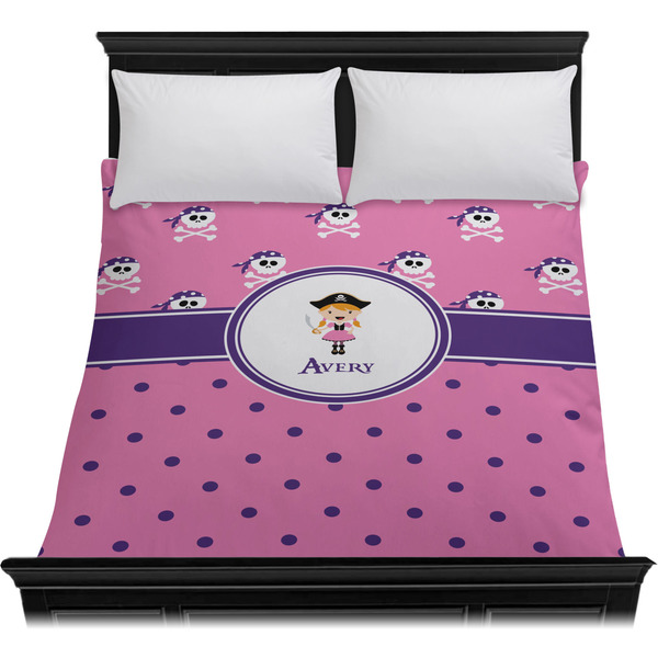 Pink Pirate Duvet Cover - Queen - On Bed - No Prop
