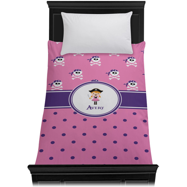 Pink Pirate Duvet Cover - Twin - On Bed - No Prop